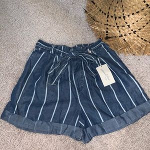 Women's Tie Waist Stripe Shorts Universal Thread Indigo XS